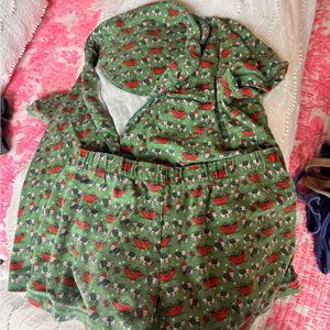 Roller Rabbit Green and Red Christmas Pajama Set